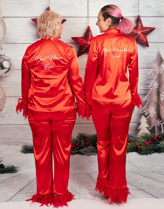 50 OFF Xmas Womens Pajamas Best Mom Ever Xmas Gift Satin Pjs With Feathers Pjs for Christmas Gift Mommy and Me Matching Pjs feathers Etsy Canada