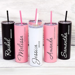 Bridesmaid Custom Tumblers, Bridesmaid Gifts, Customized Skinny Tumblers, Bachelorette favors, Bride gift, Bridal shower gifts - Corinthia