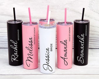 Bridesmaid Custom Tumblers, Bridesmaid Gifts, Customized Skinny Tumblers, Bachelorette favors, Bride gift, Bridal shower gifts - Corinthia