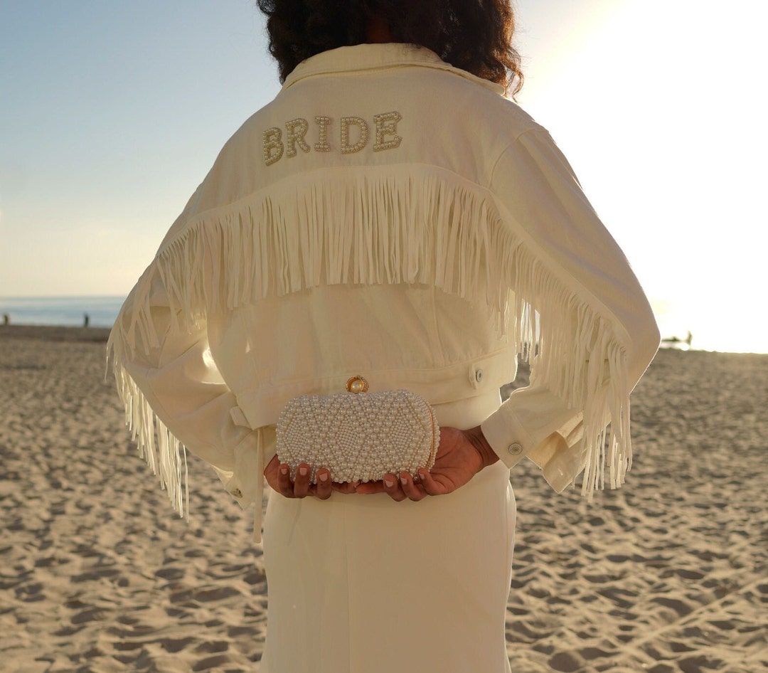 Wedding Customized Denim Jacket Pearls Jacket With Fringes - Etsy
