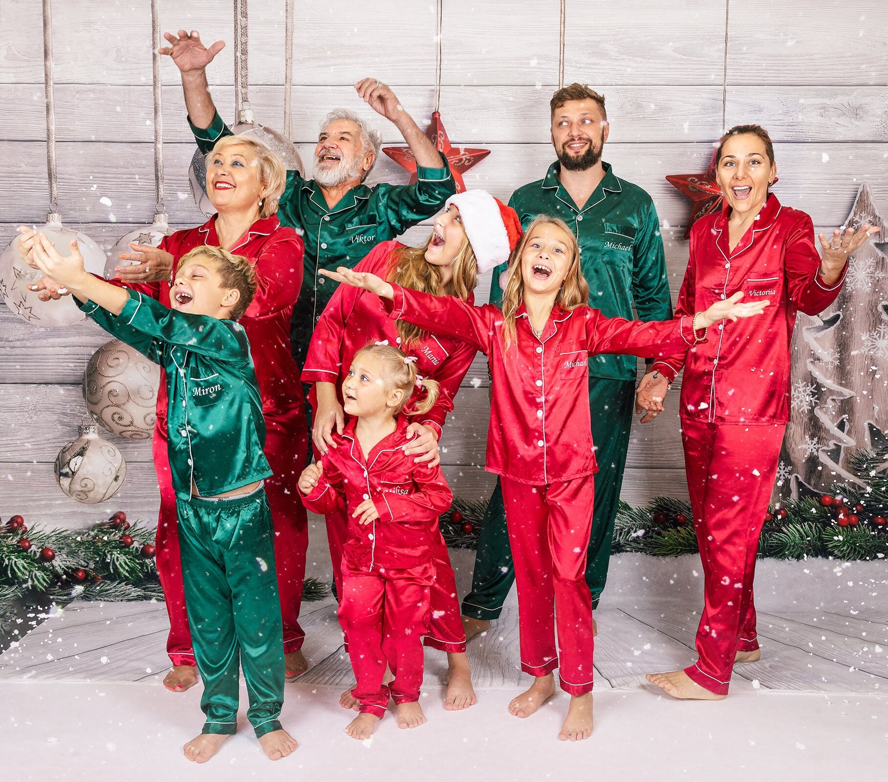 50% OFF Pre-sale Xmas Custom Pyjamas, Family Matching Satin Pajamas,  Christmas Gifts, Whole Family Xmas Pjs, Christmas Pyjamas for Kids-ll 