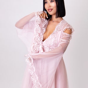 Getting ready robe, Bridal Lace Robe with night dress,  Maternity Long Lace Robe with silk night dress, Bridal gift set nightdress and gown