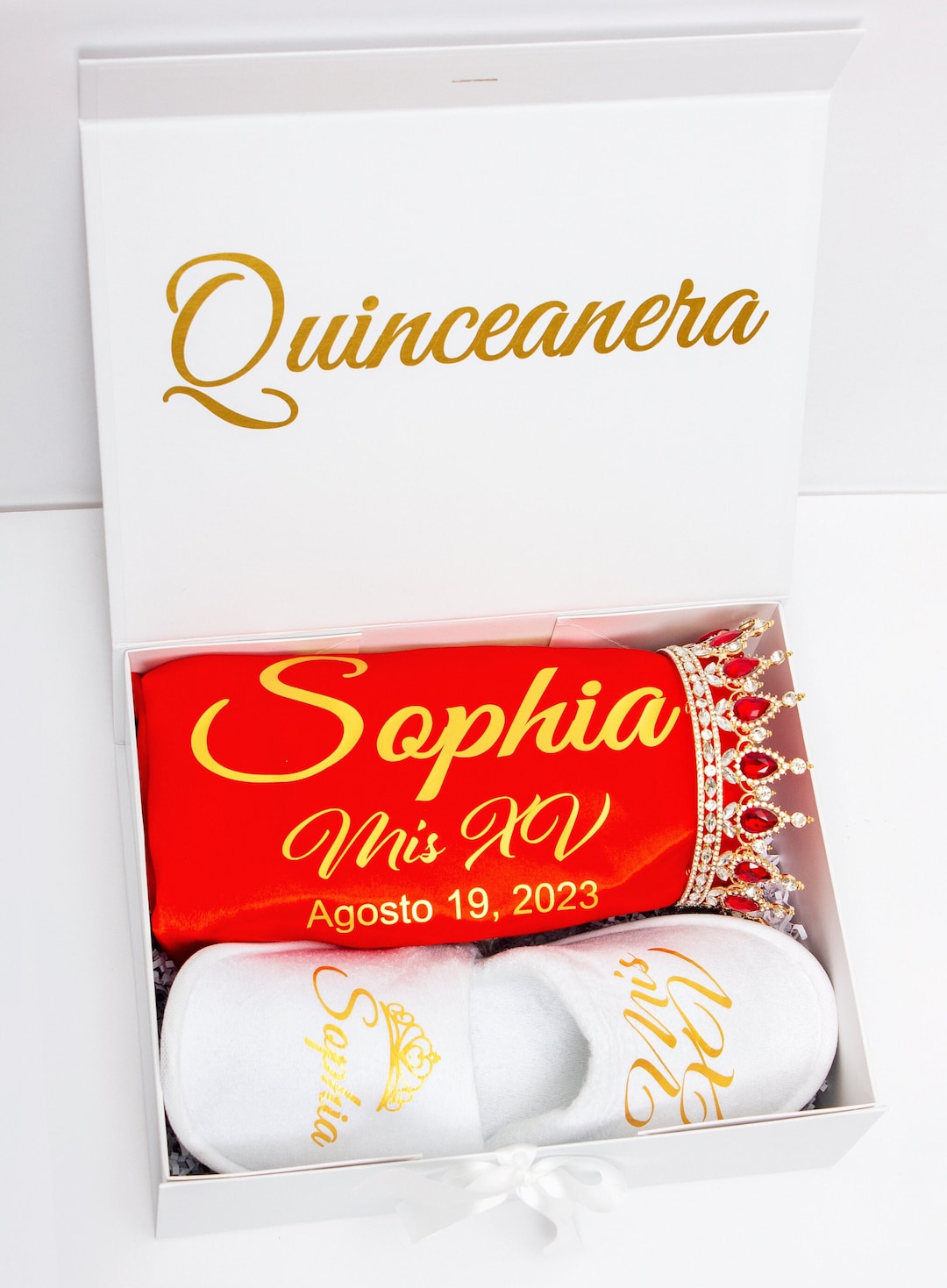 Custom Quinceanera Gift Box, Mis Quince Anos Gift Set With Robe Crown