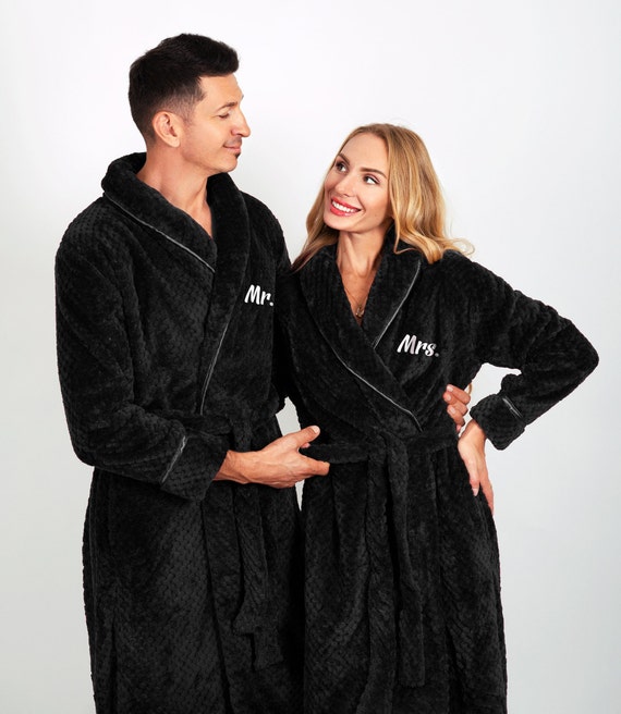 Mr and Mrs Bathrobes Matching King and Queen Plush Long Bathrobes