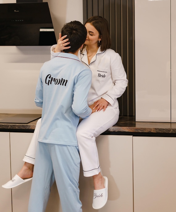 Groom and Bride Pjs Custom Cotton Pjs for Couple Custom Mr and Mrs Pajamas Gift for Her and Him Wedding Pjs for Groom and Bride cotton Etsy