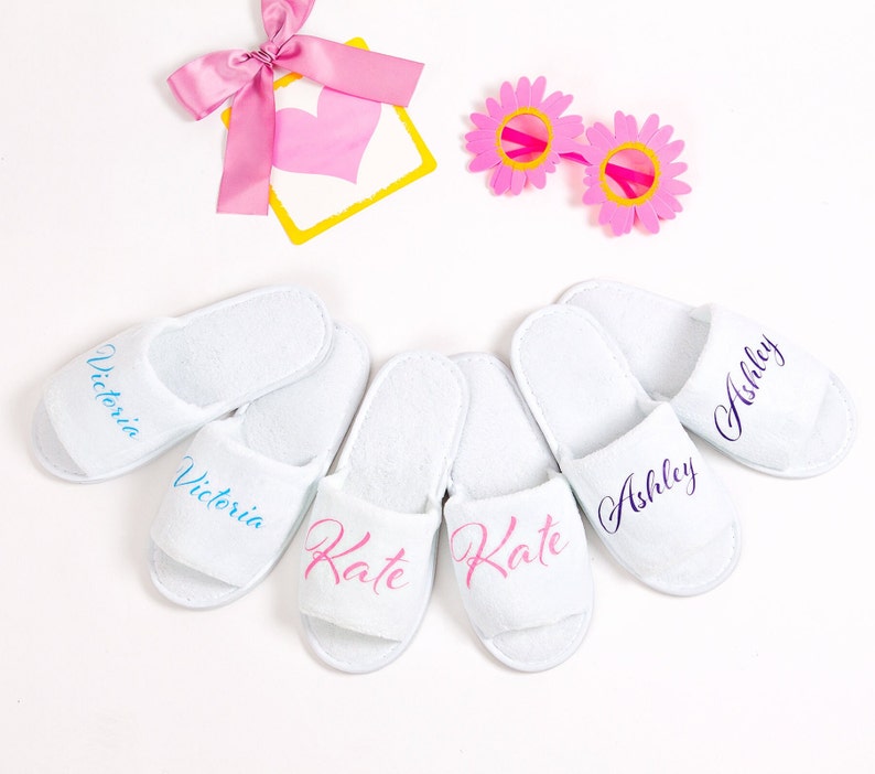 Bridesmaids Slippers With Names Bachelorette Slippers Party Etsy