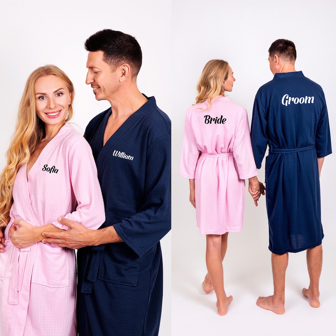 Matching Bathrobes, Custom Waffled Soft Robes for Couple, Honeymoon