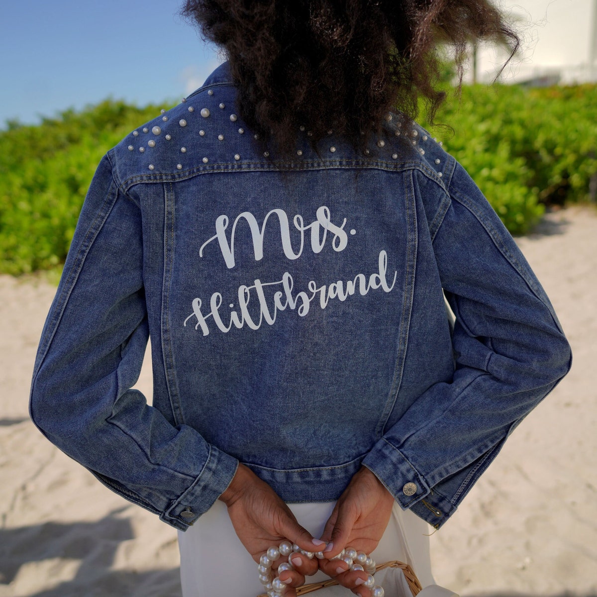 Wedding, Mrs Custom Jean Jacket, Date Under the Collar Jacket, Personalized Jacket