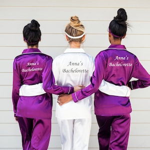 Personalized Satin Pajamas Set: Bachelorette Party Silk PJs