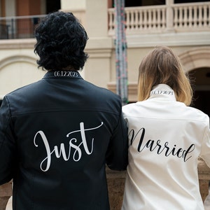 Just Married Customized Faux Leather Jackets, Bride and Groom jackets, Wedding jackets, Mr and Mrs Leather jackets, Wedding gift-hello honey