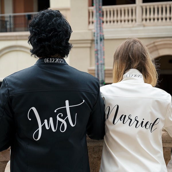 Just Married Customized Faux Leather Jackets, Bride and Groom jackets, Wedding jackets, Mr and Mrs Leather jackets, Wedding gift-hello honey
