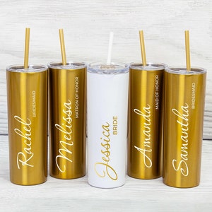 Customized Skinny Tumblers, Bachelorette favors, Bridesmaid Custom Tumblers, Bridesmaid Gifts,  Bride gift, Bridal shower gifts - Corinthia