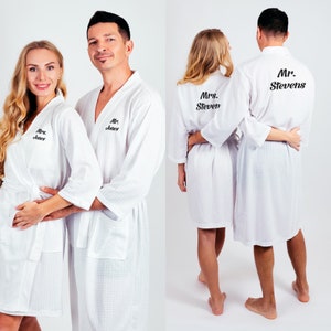 Mr and Mrs Custom Waffled Soft Robes for Couple, Wedding gift, Robes for Bride and Groom, Honeymoon bathrobes, Customized robes, Bride gift