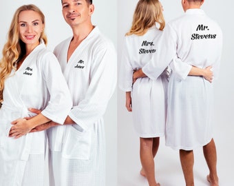 Mr and Mrs Custom Waffled Soft Robes for Couple, Wedding gift, Robes for Bride and Groom, Honeymoon bathrobes, Customized robes, Bride gift