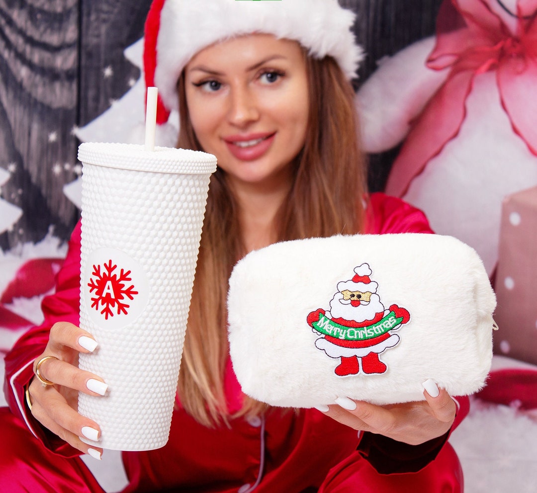 Xmas Gift Set Custom Fluffy Make up Bag Tumbler Christmas Etsy