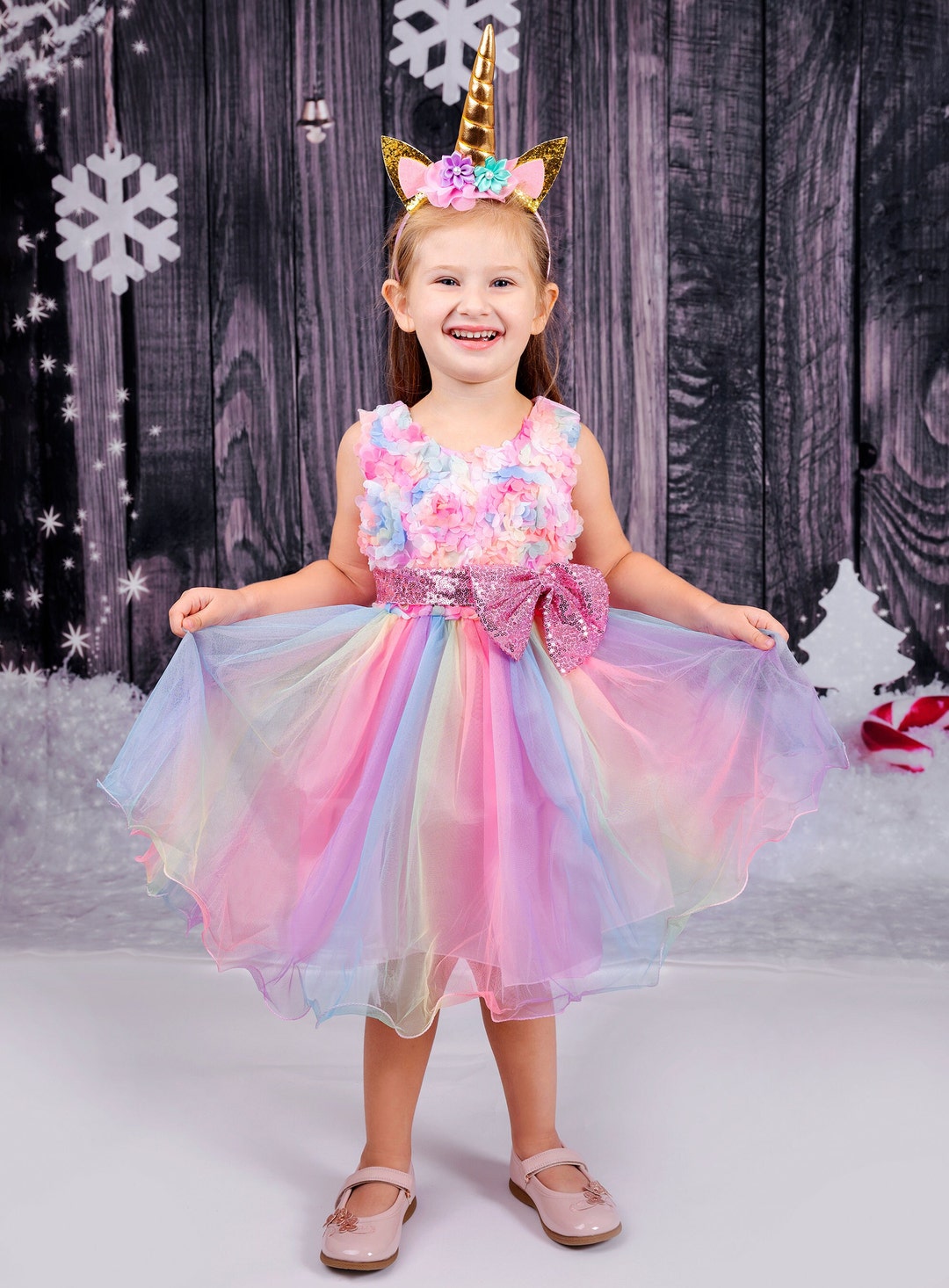 Unicorn Floral Rainbow Tutu Dress, Customized Unicorn Dress, Dress for