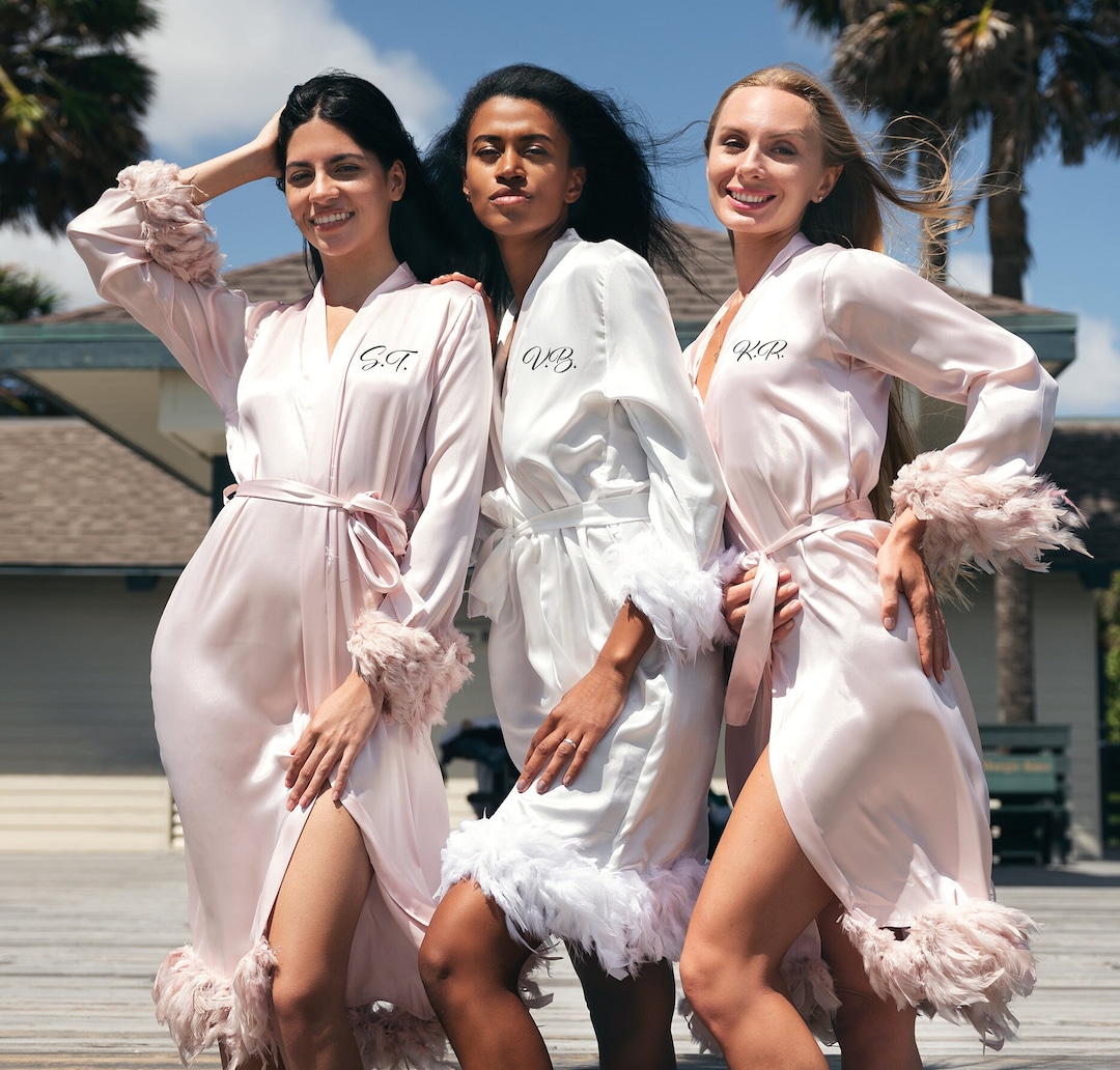 Bridesmaid Robes With Feathers, Bride Robe Silky Feathers Robes