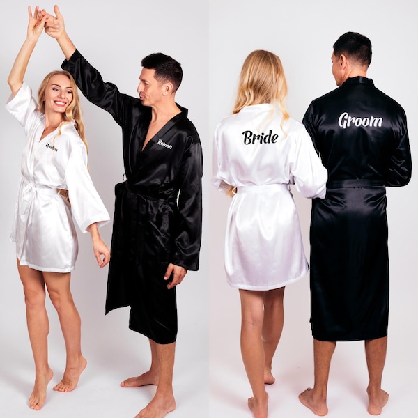 Groom and Bride Satin Robes, Wedding robes, Custom Robes for Men and Women, King and Queen robes, Honeymoon gift, Anniversary gift, Satin