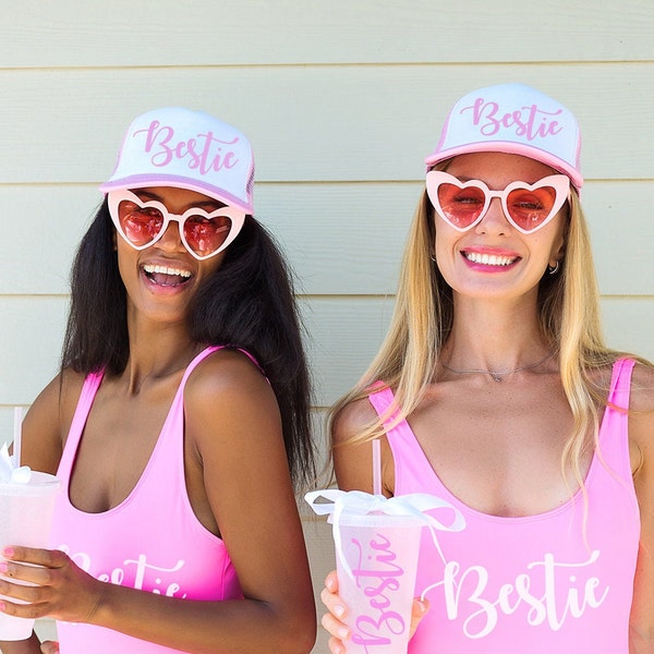 Bestie beach cap, custom name trucker hats, Babes pool party caps, custom your text caps, personalized trucker hat, Bride Bestie hats -Autum