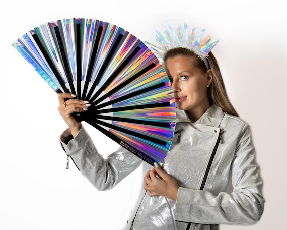 Holographic Folding Fan: Rave Festival Accessory, Metallic Pride Fan