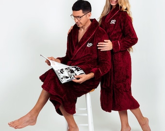 Matching Women and Men bathrobes, Custom Long Bathrobes for Couple, Honeymoon gift, Anniversary gift, Customized bathrobes - style1