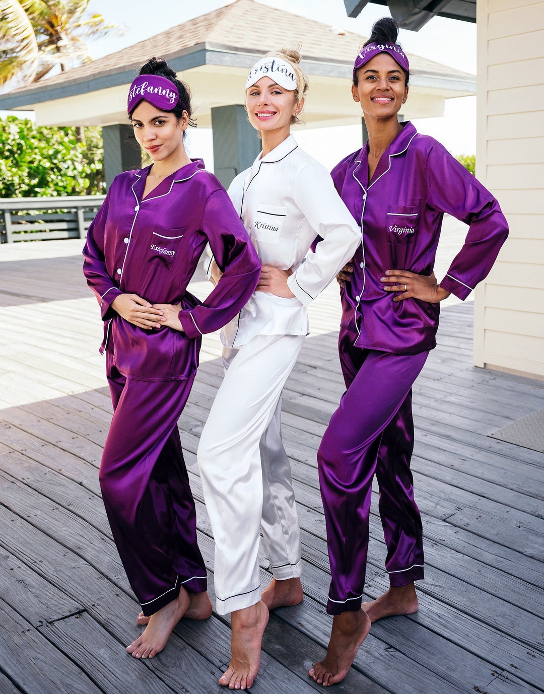 Set of 7 Pajamas, Bachelorette Party Pajamas With Names, Bridesmaids