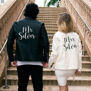 Bride and Groom jackets, Mr and Mrs Leather Custom jackets, Just Married Faux Leather Jackets, Wedding jackets, Wedding gift-hello honey