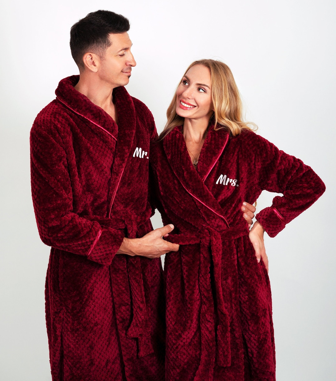 Custom Long Bathrobes for Couple, Matching Women and Men Bathrobes
