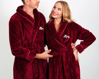 Custom Long Bathrobes for Couple, Matching Women and Men bathrobes, Honeymoon gift, Anniversary gift, Customized bathrobes - style1