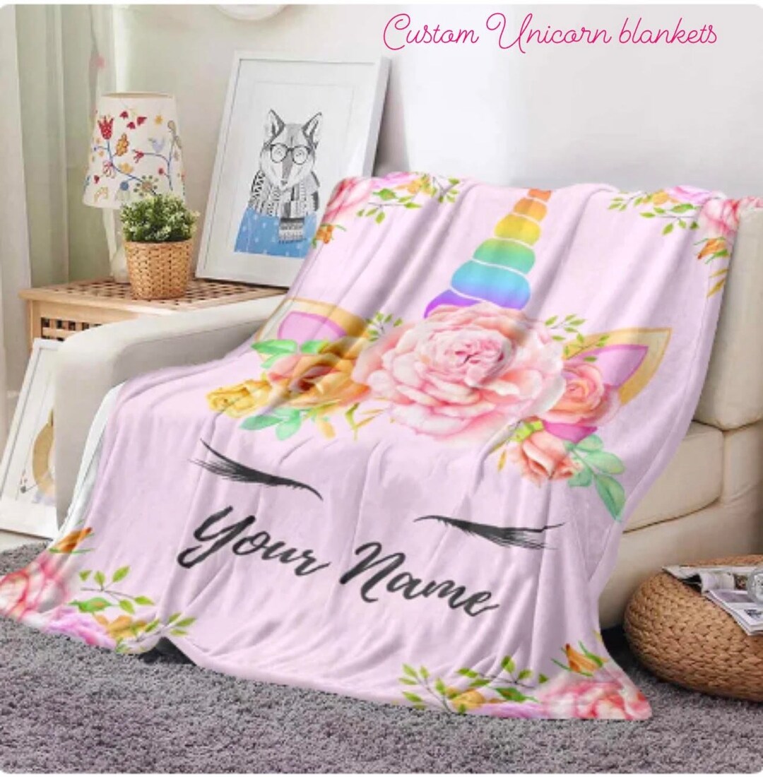 Bedding Personalised Unicorn Blanket Personalized Custom Rainbow