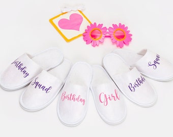 Custom Birthday Squad, Birthday Girls SPA Slippers. Custom Slippers, Kids SPA Party Slippers, Kids Birthday Sleepover party Slippers -HelloH