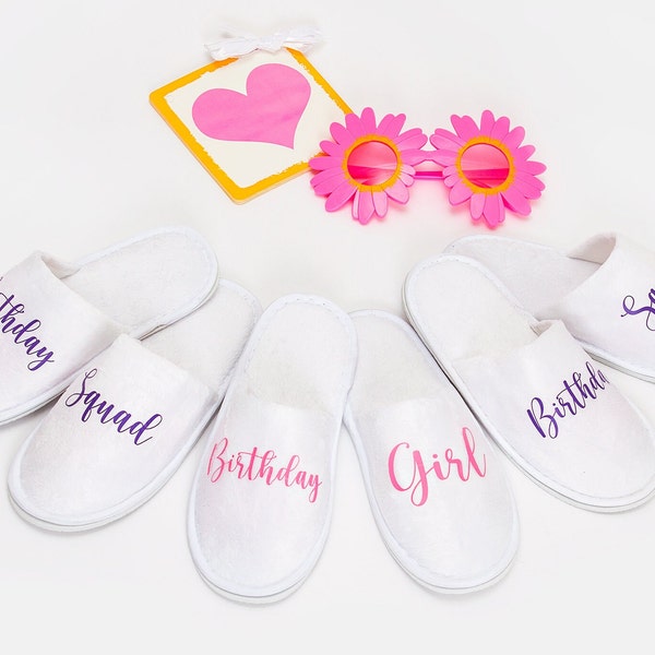 Custom Birthday Squad, Birthday Girls SPA Slippers. Custom Slippers, Kids SPA Party Slippers, Kids Birthday Sleepover party Slippers -HelloH