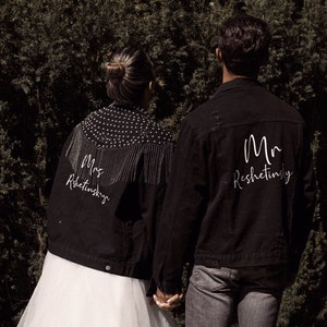 Mr and Mrs Couple denim jackets, Bride and Groom Denim Jackets, Wedding Jackets men and women, Wedding shower gift, Honeymoon Gift  - adinda