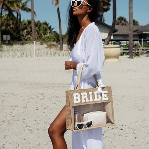 Custom Bride transparent tote bag, Bride to be beach bag, bride honeymoon bag, bridesmaids gifts, bride gifts, beach tote bag, Bride patc image 4