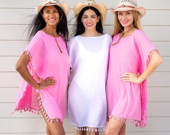 Bachelorette Swims Cover Ups with tassels, Bridesmaid gifts, Bridesmaid proposal, Beach Cover Ups, Customized cover ups - tassels