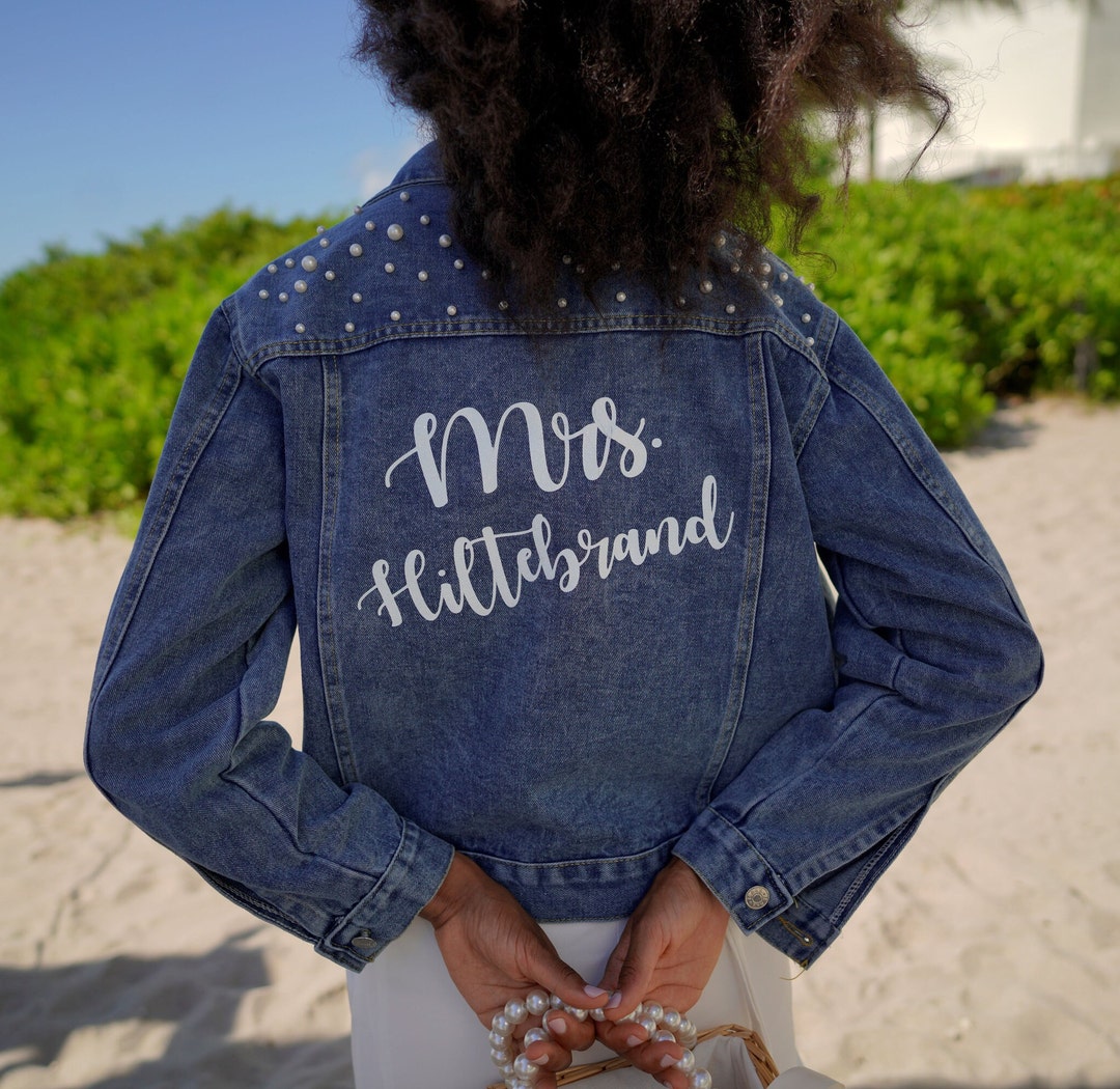 Bridal Jean Jacket, Wedding Jacket, Mrs Custom Denim Jacket With Pearls