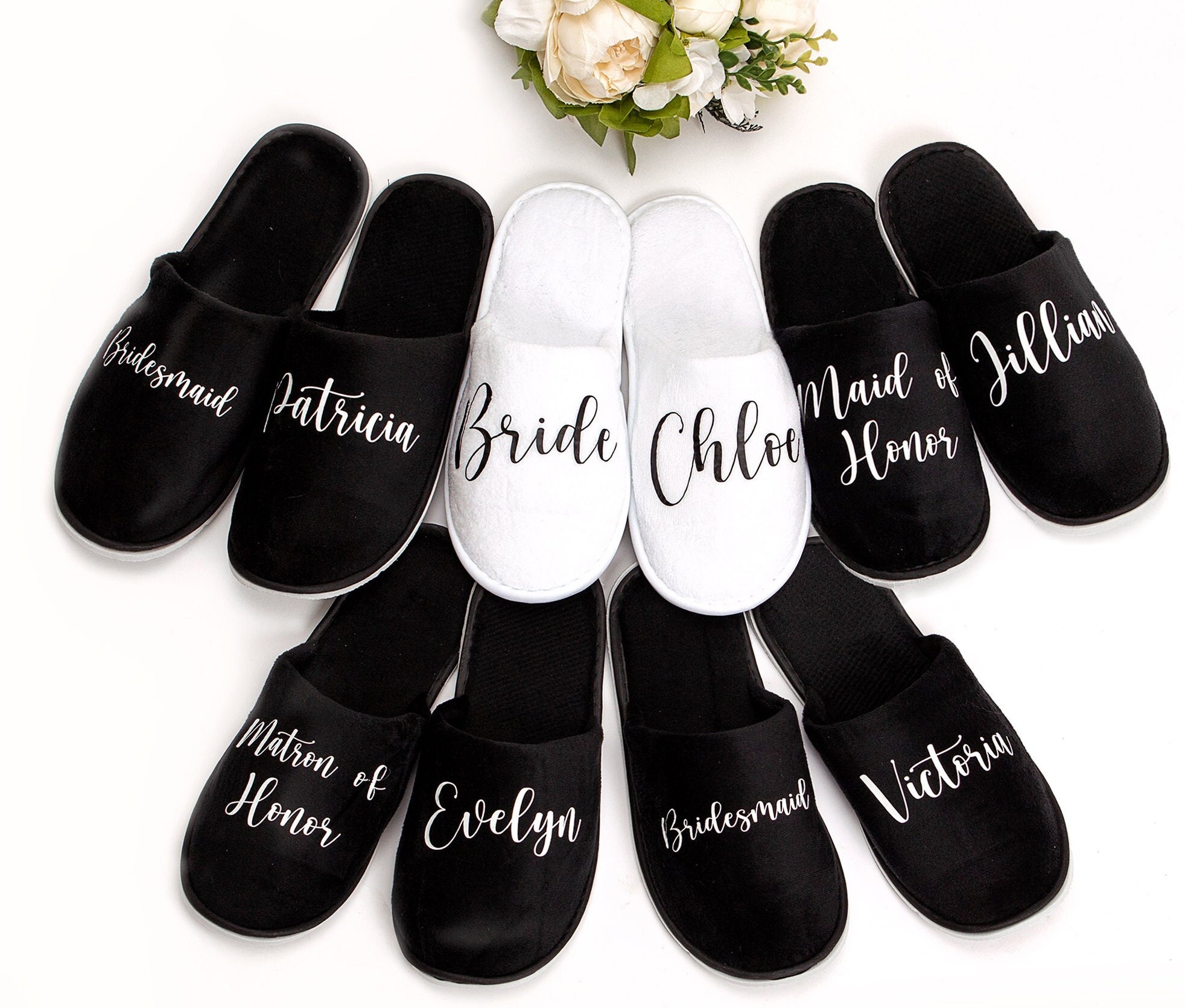 Black bridesmaid slippers hot sale