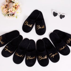 Bridesmaids slippers with names, Bachelorette slippers, Party slippers, Custom spa slippers, Black spa slippers, bridal slippers-alfresco