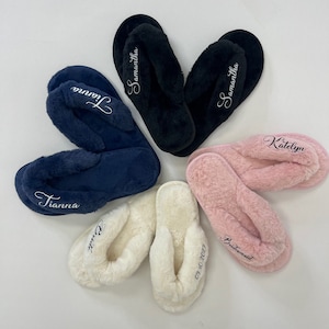 Custom Fluffy slippers, Spa party slippers, Fluffy flip flops, Custom bridesmaid slippers, Bridesmaid gifts, Bachelorette slippers-flip flop