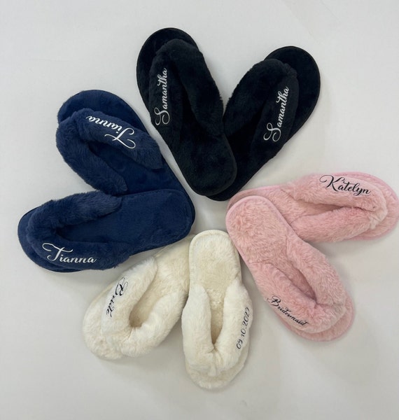 Custom Fluffy Slippers, Spa Party Slippers, Fluffy Flip Flops, Custom  Bridesmaid Slippers, Bridesmaid Gifts, Bachelorette Slippers-flip Flop -  Etsy