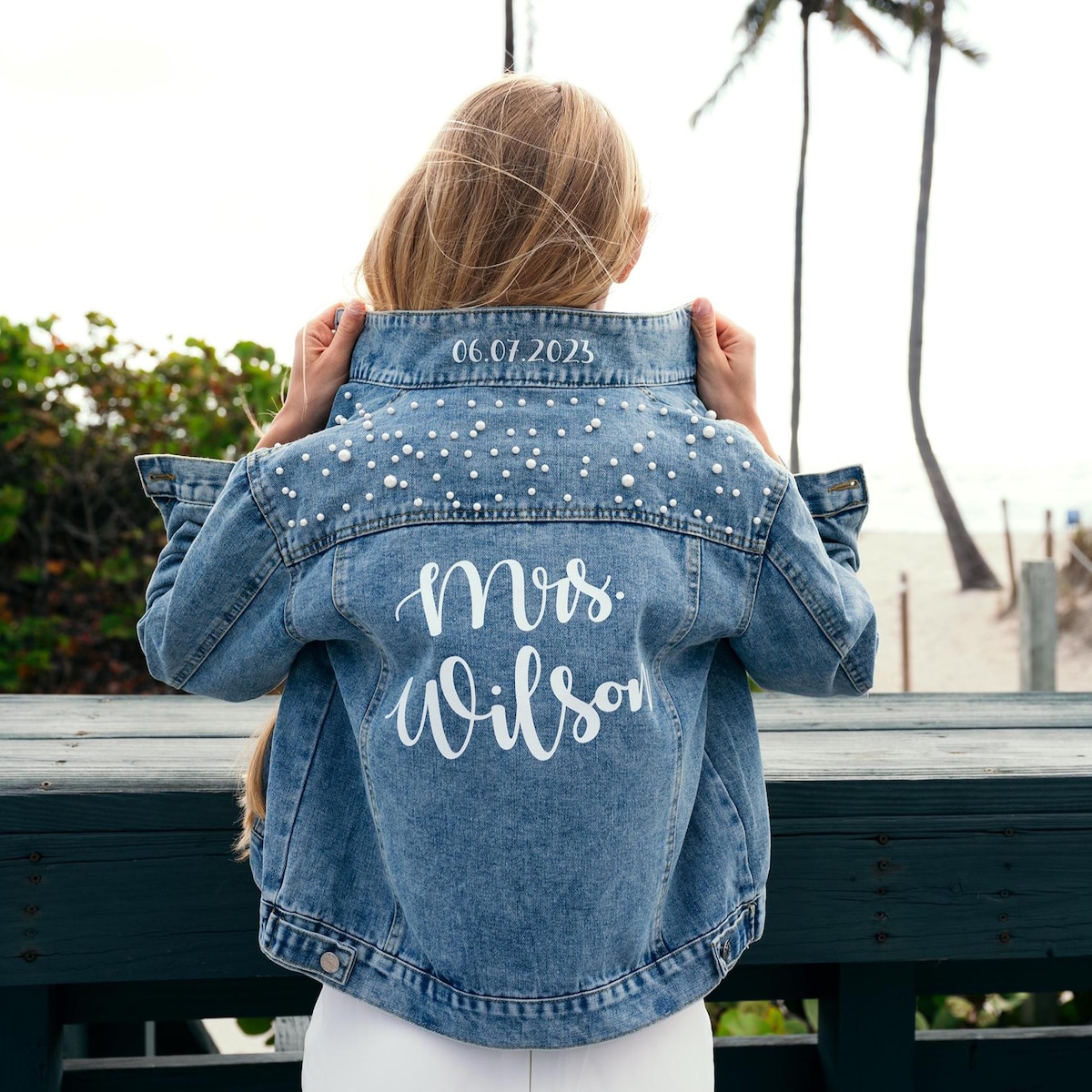 Mrs Custom Denim Jacket With Pearls, Bridal Jean Jacket, Customized Denim Jacket, Wedding Jacket, Gift for Bride, Personalized Jacket-autumn - Etsy
