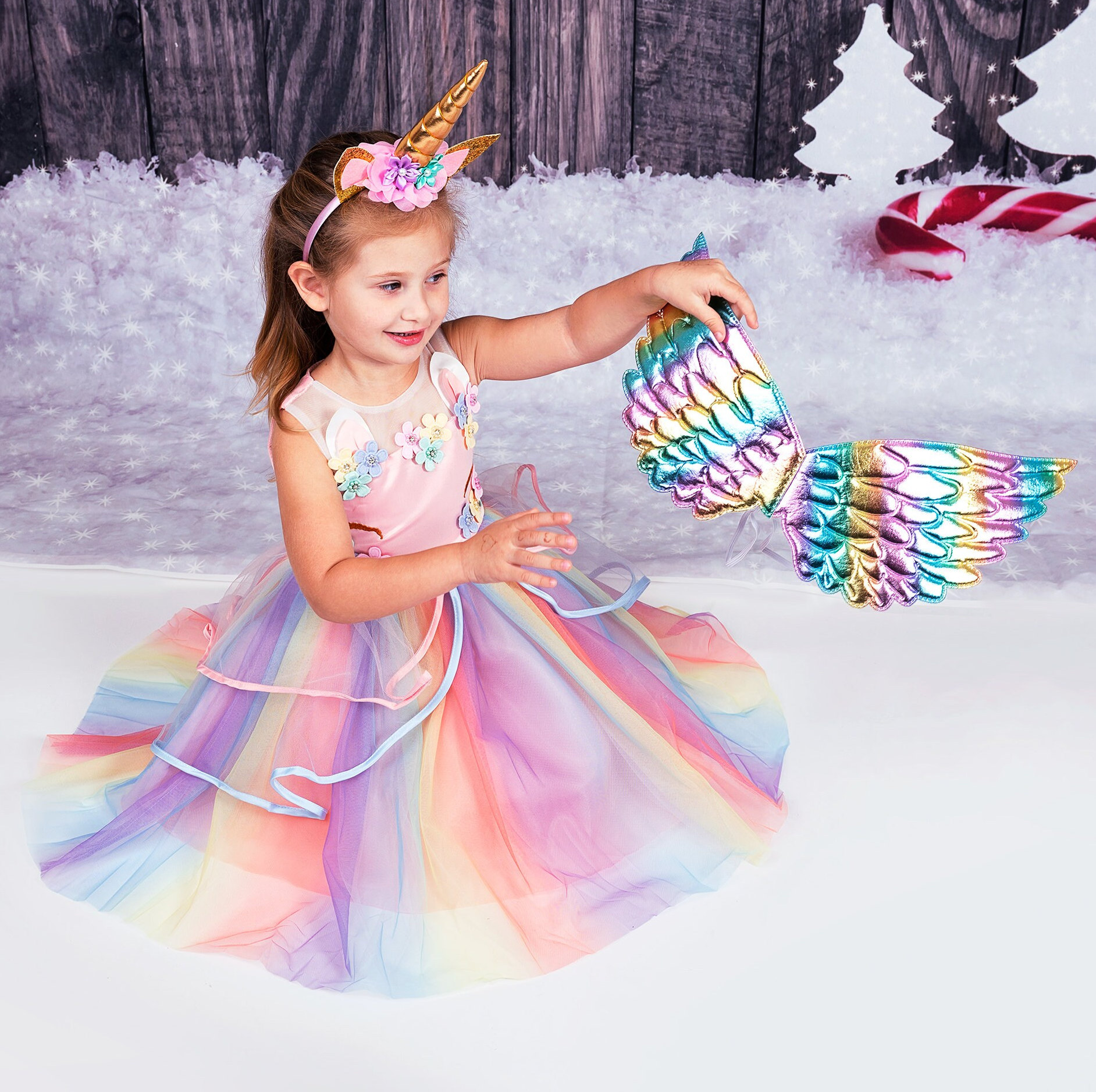 Rainbow Unicorn Cape & Headband, Multi, Size 4-6