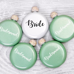 Personalized Round Flask: Rhinestone Lid, Bridesmaid Bachelorette Gift