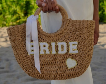 Bride honeymoon gifts, Bride straw tote beach bag, custom mrs. beach bags, custom straw bags, straw beach bag, honeymoon gifts-letter patc.