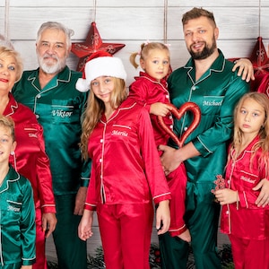 50% OFF Custom Satin Christmas Pjs, Xmas Eve Family Matching Pyjamas, Custom Pjs, Family Matching Pyjamas, Pyjamas for whole family- L+L