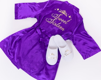 Luxurious Sweet Sixteen Satin Robe - Perfect for Birthday Celebrations, Sweet Sixteen Custom robe, Custom gift, Personalized Satin robe