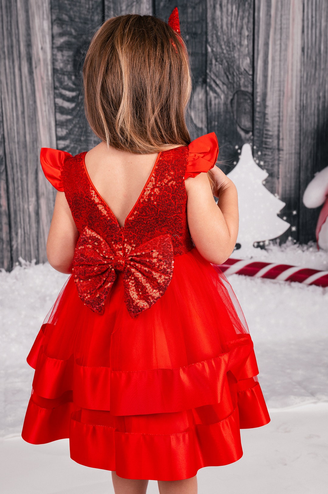 Kids Baby Red Tutu Dress, Customized Xmas Dress, Christmas Girls Sequin