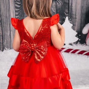 Robe De Noël Fille Taille 3T - Rouge - Col Fausse Fourrure - Manches Longues - Neuf Avec Étiquette
