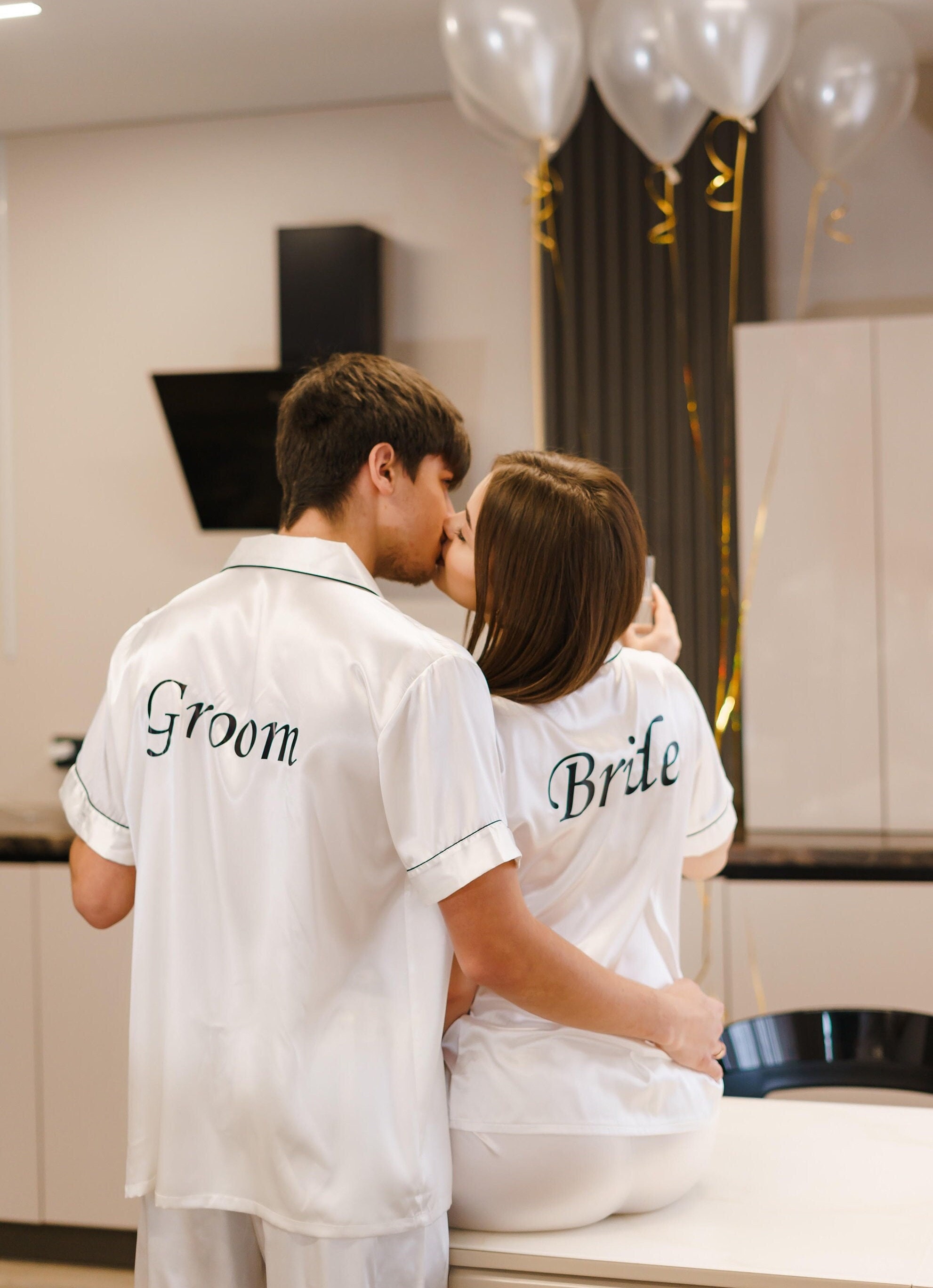 Customized Bride and Groom Satin Pajamas: Wedding PJs, Plus Size