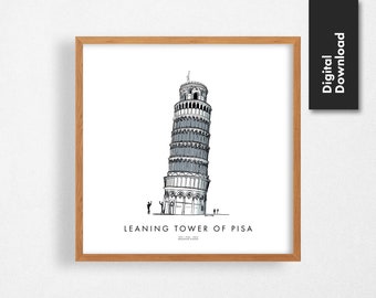 Leaning Tower of Pisa Architectural Sketch - Print Ready Poster - Modern Wallart - Pisa